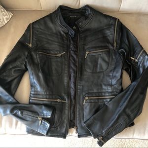 black leather moto jacket